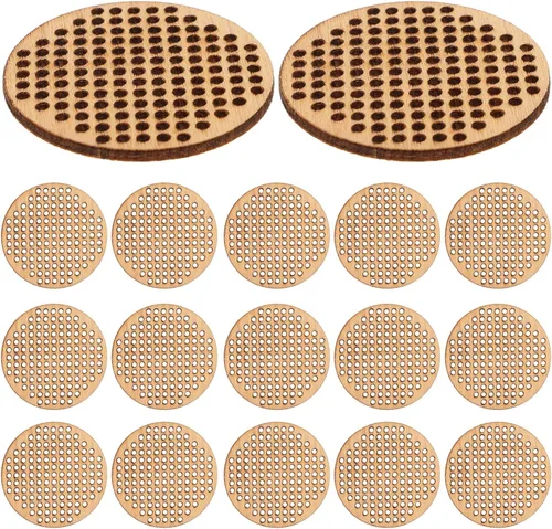 Miniatura 4 de Amosfun 20 etiquetas redondas de punto de cruz de madera de 1.96 pulgadas, rebanadas colgantes redondas en blanco para bricolaje, grabado, pintura