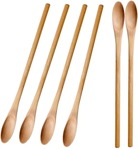 Miniatura 12 de Meiyahome - Cuchara helada de 8.3 in, cuchara ovalada de madera de 8 pulgadas, cuchara elíptica, cuchara agitadora de madera maciza, mango redondo