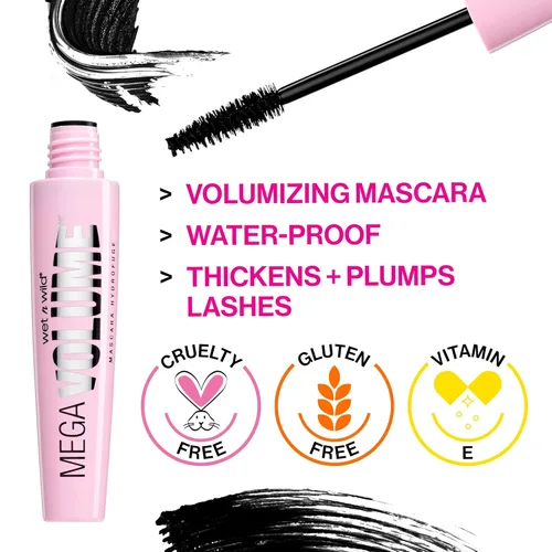 Miniatura 2 de wet n wild Mascara Mega Volume - Voluminizadora, impermeable, resistente a las manchas, libre de crueldad, sin gluten, sin sulfatos y vegana, muy