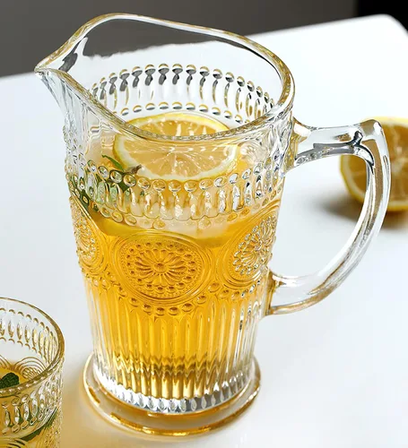 Miniatura 4 de Kingrol Jarra de vidrio de 50 onzas, jarra de agua vintage para té helado, jugo, leche, bebidas, jarra de vidrio resistente al calor para agua