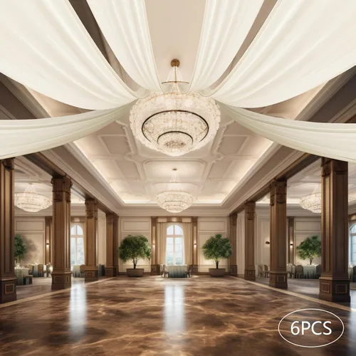 Miniatura 9 de DYRABREST Cortinas de techo de gasa para bodas, 6 paneles de 5 x 20 pies de largo, tela traslúcida de gasa beige para salas de recepción