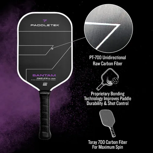 Miniatura 5 de Paddletek Bantam TKO-CX - Paletas de pickleball de 0.563 in con núcleo de panal de polímero - Fibra de carbono unidireccional - Peso torsional