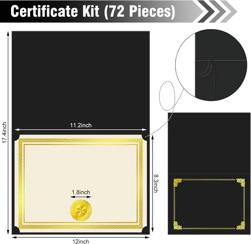 Miniatura 2 de Epakh Kit de 72 Piezas para Certificados Incluye 24 Portacedulas y 24 Papeles 24 Sellos de Reconocimiento de Lámina y Adhesivos Cubiertas para Negro