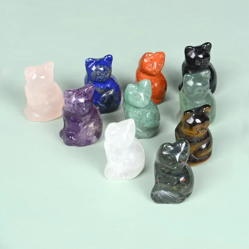 Miniatura 3 de Justinstones Escultura de gato tallada de cristal de cuarzo, estatua de gato de animal gatito de 1.181 in, mini figura de gato sentado de cristal
