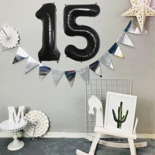 Miniatura 2 de Juego de decoraciones de fiesta de cumpleaños número 15 para niñas, niños, mujeres y hombres, pancarta negra con letras de feliz cumpleaños