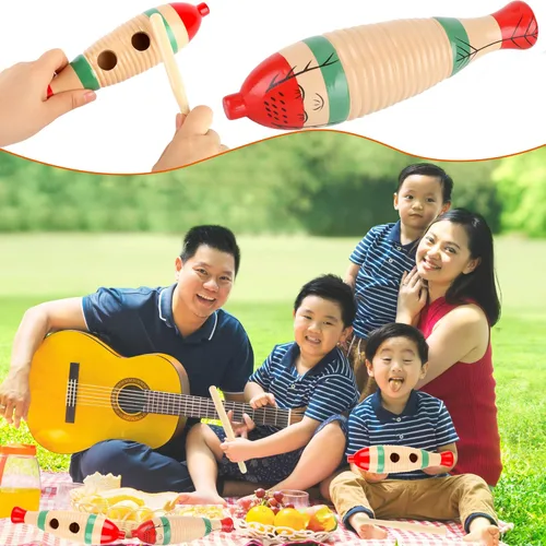 Miniatura 7 de 8 juegos de madera Guiro Instrumento Pez en forma con raspador Colorido Latino Percusión Musical con Palos de Ritmo Música Aprendizaje Temprano