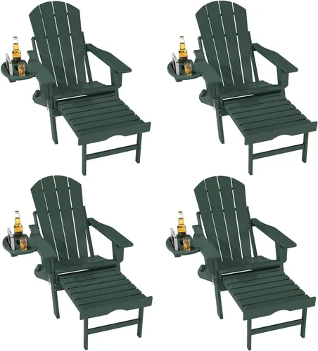 Miniatura 14 de FOOWIN Silla Adirondack plegable ajustable con otomana retráctil, silla Adirondack de polietileno de alta densidad con bandejas 4 en 1, resistente a