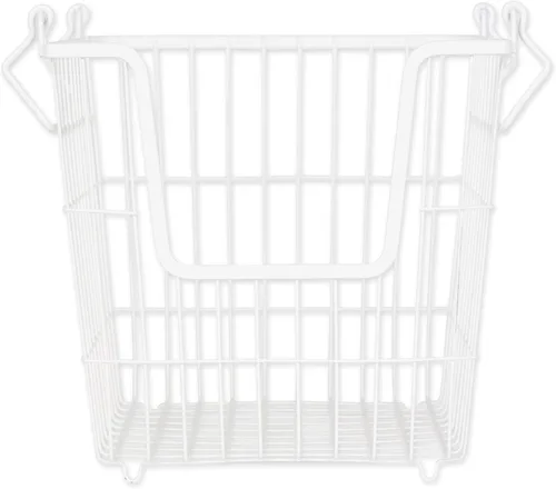 Miniatura 27 de DII - Cubo de almacenamiento apilable de malla de alambre de metal, grande y rectangular, 33 x 25 x 28 cm, blanco Negro