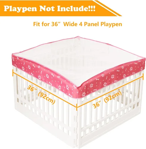 Miniatura 2 de Cubierta superior de malla para corralito para perros de 36 pulgadas con 4 paneles, [Nota: corralito no incluido] Cubierta de jaula para perros, Rosa