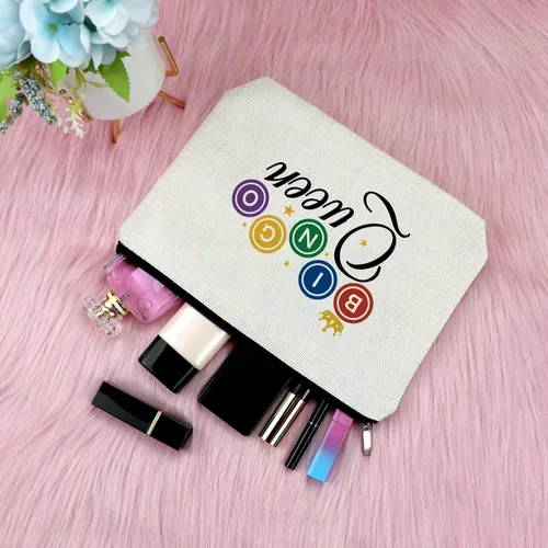 Miniatura 4 de Sfodiary Regalos de juego de bingo para adolescentes, bolsa de maquillaje para amantes del bingo y reina para jugadores, amantes del casino, bolsa