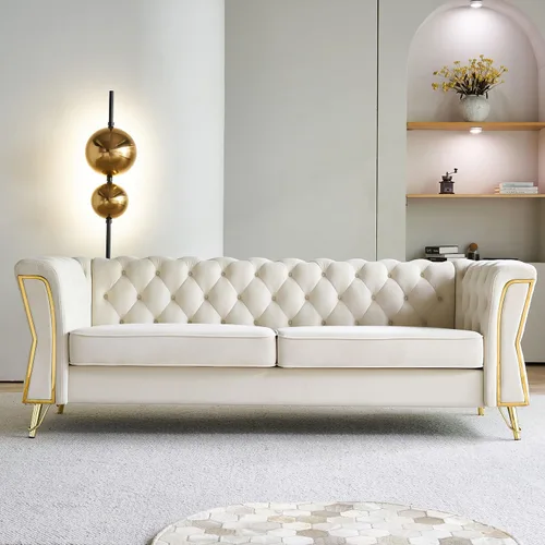 Miniatura 15 de KEIKI Sofá Chesterfield de terciopelo con botones capitoné de 87 pulgadas con cojines de espuma de alta densidad, moderno sofá de 3 plazas con Negro