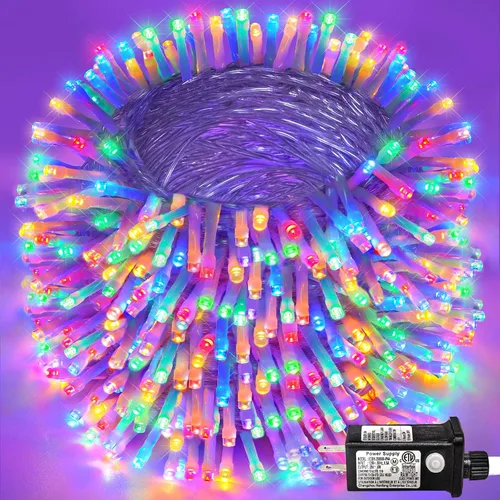 Miniatura 36 de Guirnalda de 120 luces LED rojas impermeables para exteriores, luces de Navidad rojas de 40 pies, 8 modos, cable transparente, guirnalda de luces