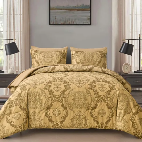 Miniatura 9 de WONGS BEDDING - Juego de edredón negro tamaño full, textura damasco dorado, juego de 7 piezas en una bolsa, de microfibra - 1 edredón, 1 sábana