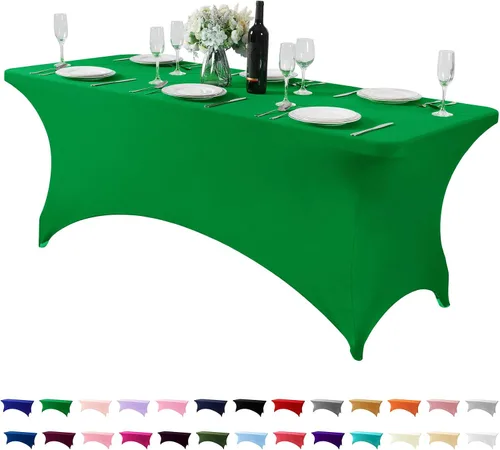 Miniatura 141 de Mantel de elastano para mesas de 4, 6 u 8 pies, mantel elástico universal ajustable para fiestas, banquetes, bodas y eventos - Verde manzana
