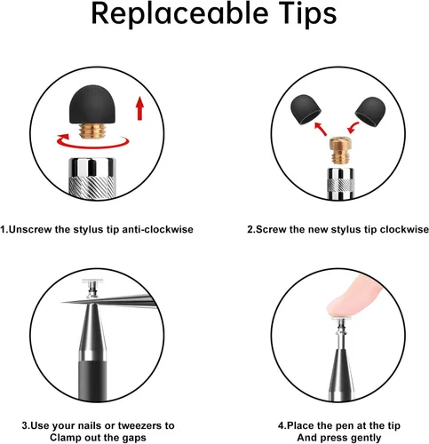 Miniatura 5 de Bopomofo Stylus (5 unidades), lápiz capacitivo 2 en 1 para pantalla táctil, alta precisión y sensibilidad, adecuado para tabletas