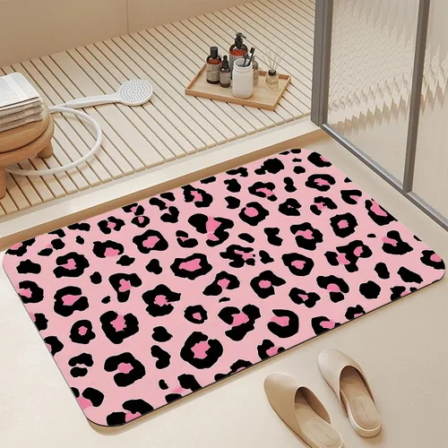 Miniatura 8 de Alfombras de baño de diatomáceas, bonita decoración de baño de gatos, alfombra de baño antideslizante con flores rosadas, de secado rápido, fácil