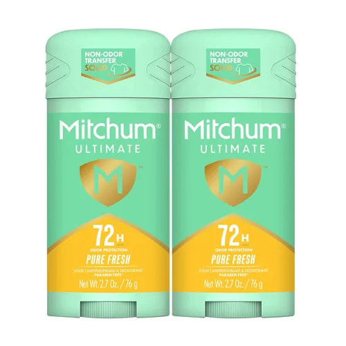 Mitchum Ultimate 72H Odor Protection Antitranspirante y desodorante para mujer, sólido invisible, puro fresco, paquete de 2