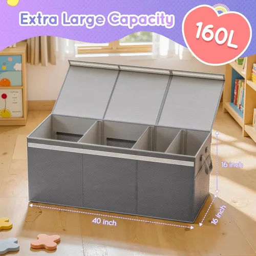Miniatura 2 de Lewondr Organizador de almacenamiento de juguetes extra grande de 160 litros con tapa, caja de juguetes plegable resistente de 40 x 16 x 16