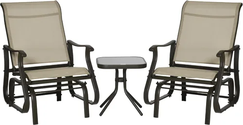 Outsunny Juego de 3 planeadores para exteriores, mesa de bistró y sillas con marco de acero, mesa superior de vidrio templado para patio, jardín,