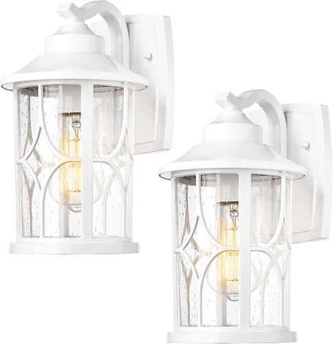 zeyu 2 unidades de luces de aplique de pared para exteriores, luces modernas de granja para porche de casa, aluminio fundido en acabado blanco,