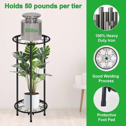 Miniatura 2 de CASIMR - Soporte para plantas para interiores y exteriores, estante de metal inoxidable para flores, 2 niveles de 23.9 pulgadas, soporte alto