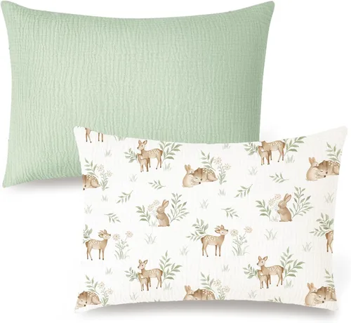 Miniatura 20 de Konssy Funda de almohada de muselina para almohada de 13 x 18 pulgadas, paquete de 2 fundas de almohada de algodón suave y transpirable para niños