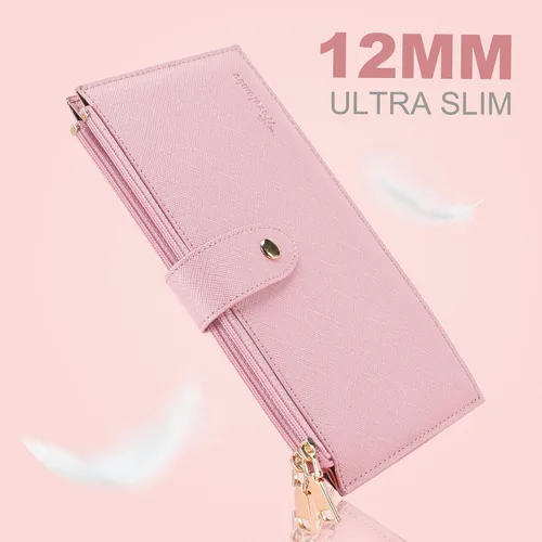 Miniatura 9 de Travelambo Billetera para mujer con bloqueo RFID plegable para múltiples tarjetas con bolsillo con cremallera, rosado (Pink Sakura), Minimalista