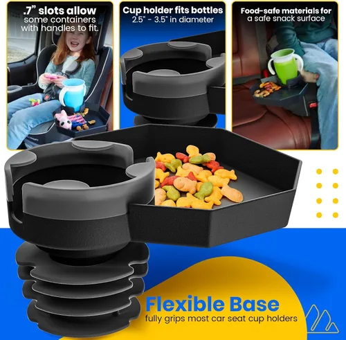 Miniatura 2 de Bandeja de viaje para niños, base grande, bandeja para asiento de automóvil y portavasos de automóvil, bandeja para aperitivos, entretenimiento