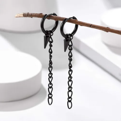 Miniatura 6 de Aretes colgantes de acero inoxidable para hombres y mujeres, chapados en oro de 18 quilates, aretes colgantes con bisagras, aretes de cadena larga