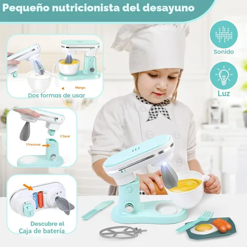 Miniatura 4 de Shemira Accesorios de Cocina de Juguete, Juego de Electrodomésticos de Cocina de Juguete con Cafetera, Licuadora, Batidora, Tostadora, Juego