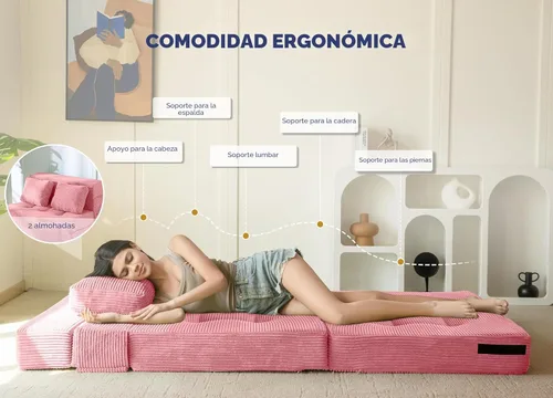Miniatura 6 de MAXYOYO Sofá Cama Convertible, Sofá Cama Plegable con Almohada, Sofá Cama Plegable Acolchado 4 en 1, Sofá Cama de Espuma para el Piso, Silla Rosa