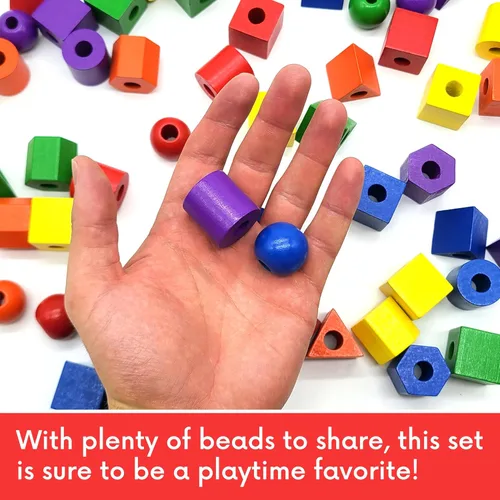 Miniatura 6 de Cuentas de madera con cordones para niños pequeños de 1-3 y 3-5 – 125 piezas con bañera de almacenamiento Cuentas de cuerda para niños pequeños