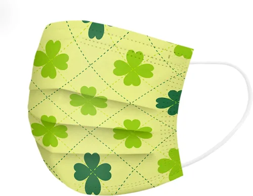 Miniatura 5 de Mascarillas desechables para el día de San Patricio para adultos, diseño de tréboles verdes irlandeses, decoración de la cara, 3 capas, no tejidas