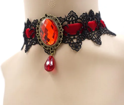 Miniatura 3 de ETERNITY J. - Gargantilla gótica retro hecha a mano de encaje, pulsera y colgante de cadena negro