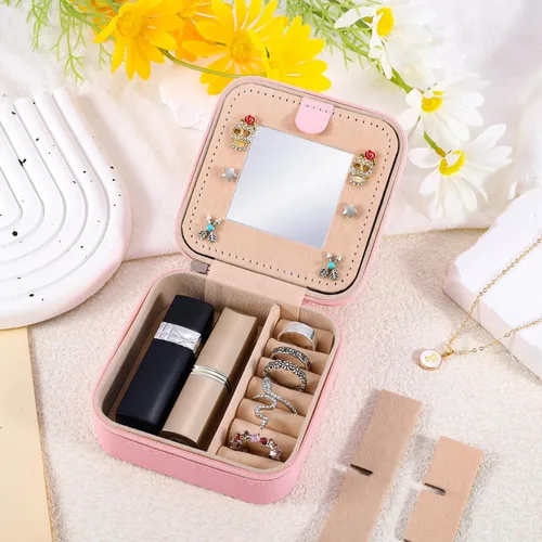 Miniatura 5 de URSKYTOUS Joyero pequeño de viaje con joyero con inicial, mini organizador de joyas para mujeres, portátil, personalizado, adolescente, niñas