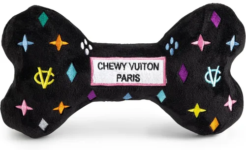 Miniatura 34 de Haute Diggity Dog Black Checker Chewy Vuiton Bone, Juguetes de Peluche de Diseñador para Perros con Chirriador Interactivo, Estimulante Hueso