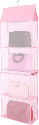 Miniatura 4 de Bolsa organizadora desprendible con 6 compartimientos para colgar, organizador de carteras, bolsas, almacenador soporte para armario, closet, Rosado