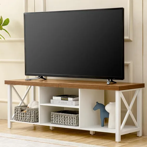 Miniatura 8 de GAZHOME Soporte de TV para TV de hasta 55 pulgadas, mueble de TV con almacenamiento abierto, unidad de consola de TV con estantería para sala de Gris
