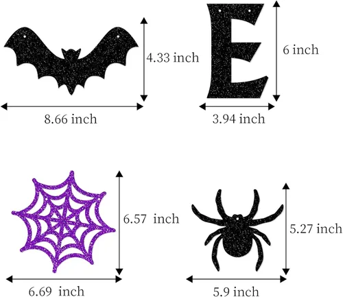 Miniatura 2 de Pancarta de decoración de fiesta de telaraña negra y morada de Halloween, 8 piezas de murciélagos de papel, remolinos colgantes, remolinos