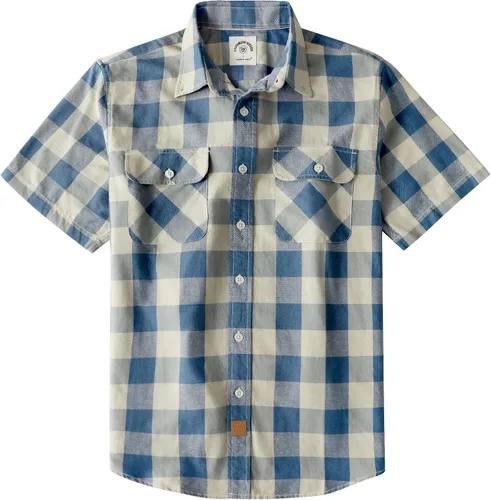 Miniatura 39 de Dubinik® Camisas de manga corta con botones para hombre, 100% algodón, a cuadros, camisas casuales con bolsillo