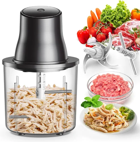 Procesadores de alimentos, trituradora de pollo eléctrica 2 en 1 y picadora de alimentos con motor de cobre de 250 W, cuencos de 1.5 L y 2 cuchillas