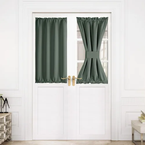 Miniatura 335 de NICETOWN Cortinas opacas unicolor con aislamiento térmico para puerta francesa, granja, oscurecimiento de habitación, puertas y ventanas de Marrón