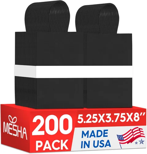 Bolsas de regalo de papel kraft Mesha 200 unidades 5.25 x 3.75 x 8 pulgadas, pequeñas bolsas de papel negro con asas a granel para pequeñas