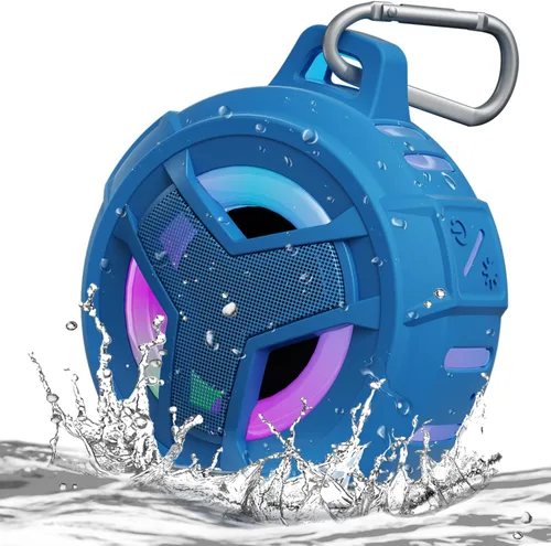 EBODA Altavoz impermeable Bluetooth para ducha, IPX7, flotante, portátil, inalámbrico, pequeños altavoces con luz, tiempo de reproducción de 24 Azul