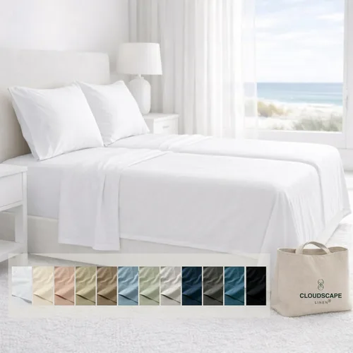Miniatura 67 de Cloud Scape Linen - Juego de sábanas de algodón egipcio de doble capa, tamaño individual, tejido de satén de fibra larga, juego de 3 piezas, ropa