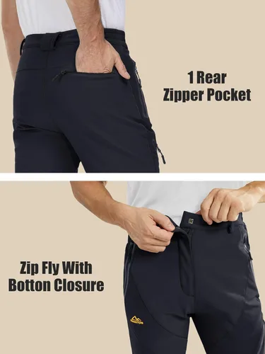Miniatura 6 de MAGCOMSEN Pantalones de invierno para hombre, pantalones de nieve con forro polar, resistentes al agua, 4 bolsillos con cremallera, pantalones