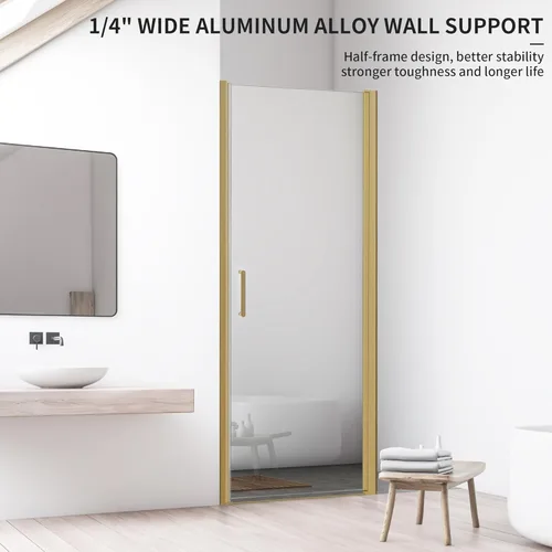 Miniatura 3 de Puerta de ducha de baño, puerta de ducha de vidrio templado sin marco, panel de ducha de 28" de ancho x 72" de alto, puerta de ducha batiente simple