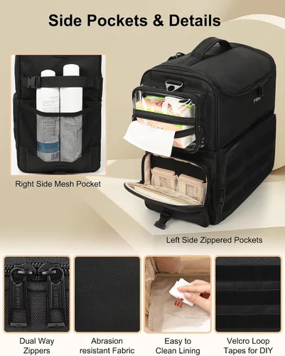 Miniatura 4 de Relavel Estuche de tren de maquillaje rodante, estuche de cosmetología sobre ruedas con 4 bolsas transparentes, bolsas profesionales para Negro