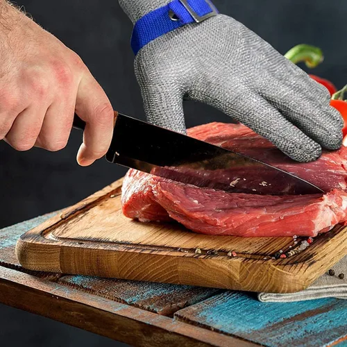 Miniatura 5 de Guantes resistentes al corte Schwer SlicePro ANSI A9 PR1707, guantes de alambre de acero inoxidable de grado alimenticio, guantes de corte