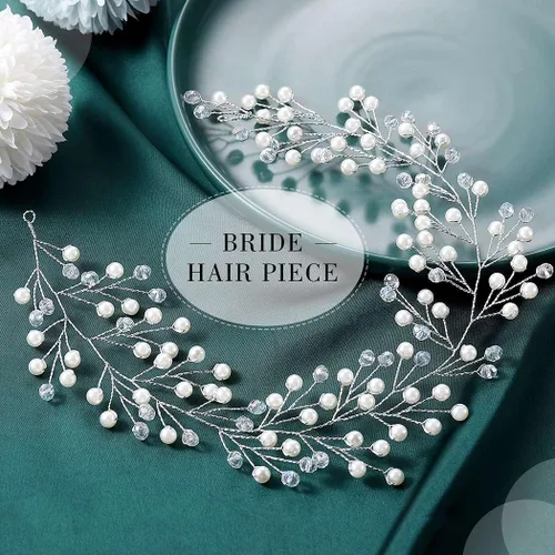 Miniatura 2 de Yean Pieza de pelo de aliento de bebé, diadema de vid de vid con diamantes de imitación, corona de cristal, corona de flores nupciales, accesorios